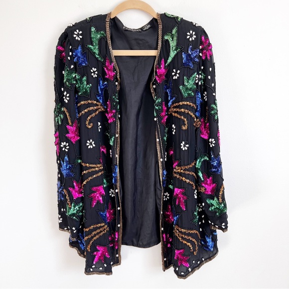 Jakelin Designs Vintage Beaded Sequin Silk Jacket 2X - Picture 16 of 16